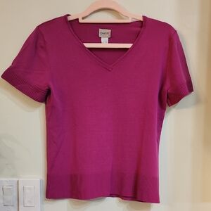 Chico's Magenta V-Neck Short Sleeve Tee